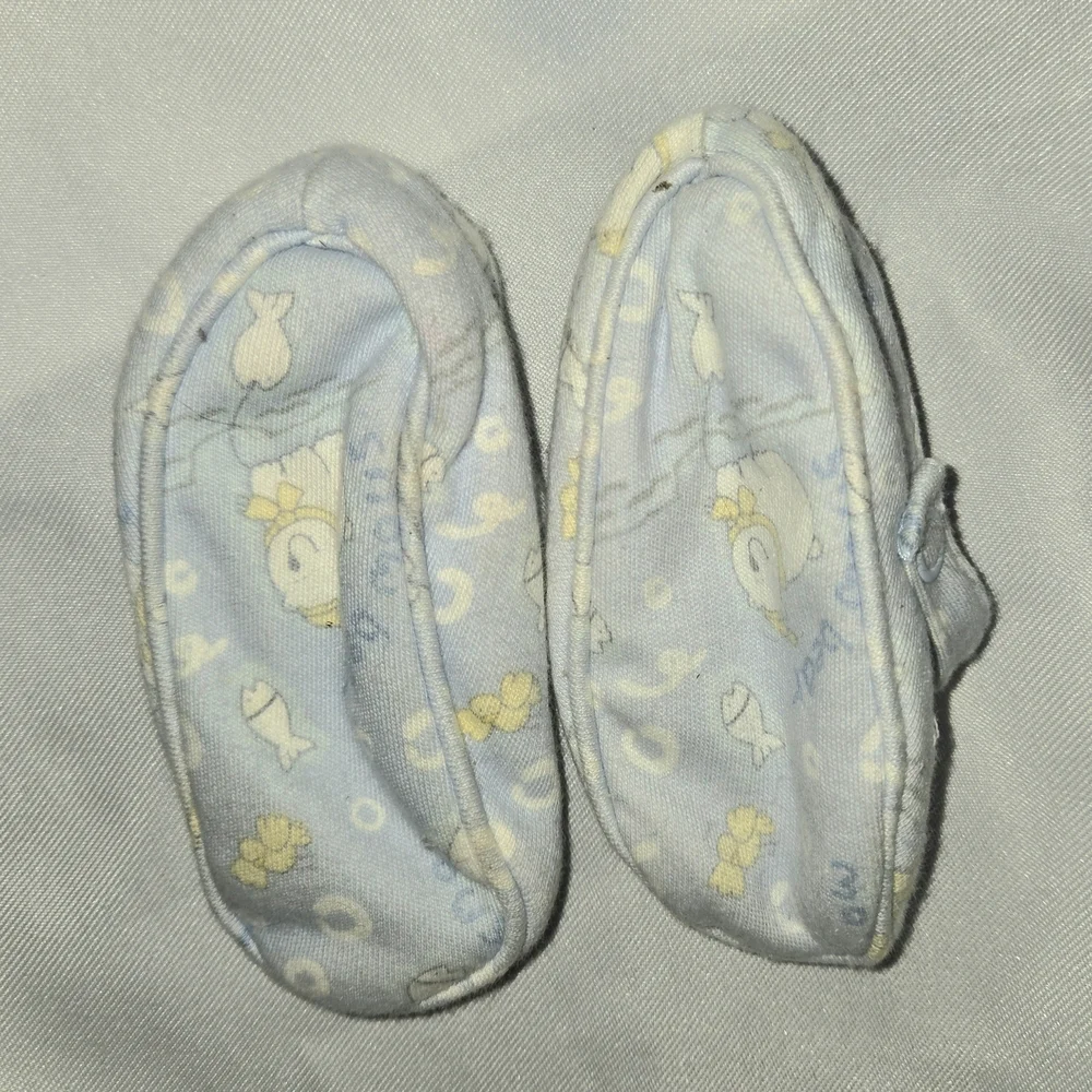 Vintage Blue Baby Booties Crib Shoes T Strap Snap Closure Soft Bottom 3-6